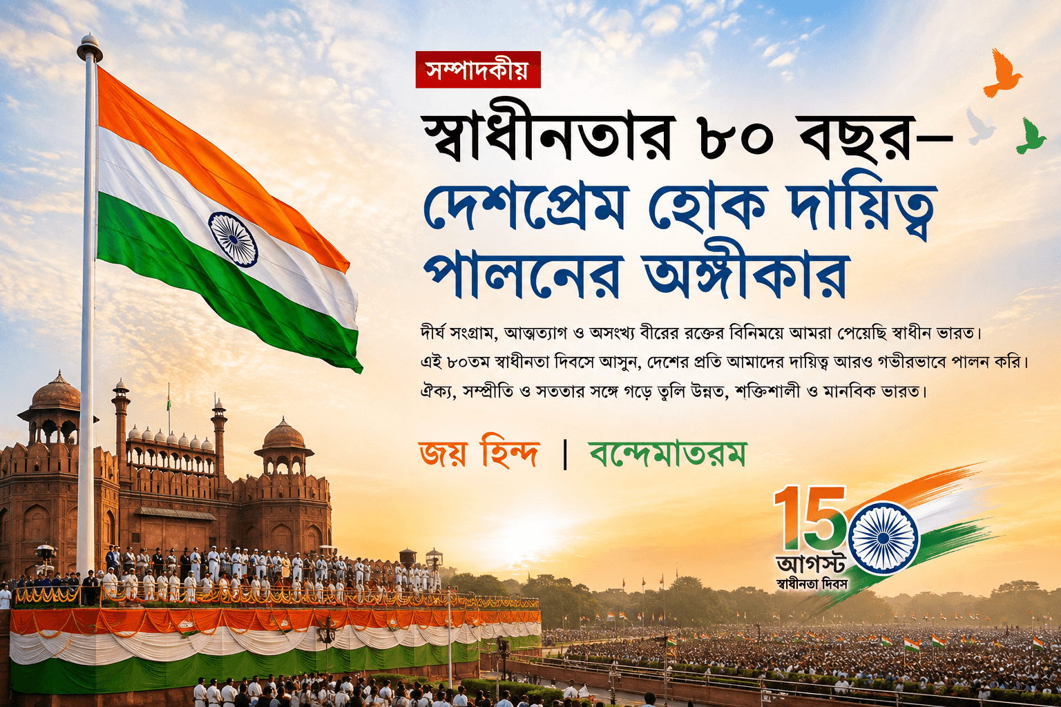 সম্পাদকীয় স্বাধীনতার ৮০ বছর—দেশপ্রেম হোক দায়িত্ব পালনের অঙ্গীকার